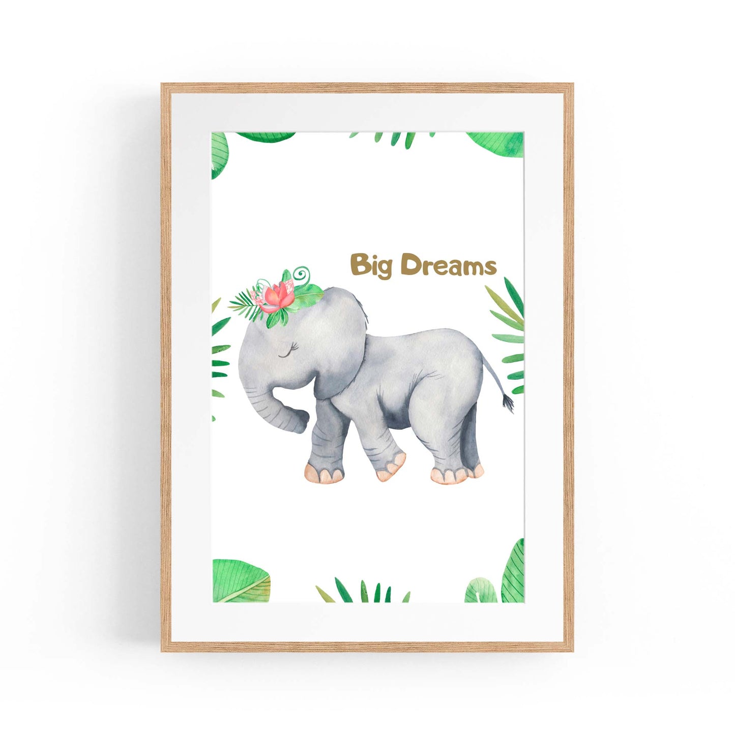 Elephant "Big Dreams" Nursery Quote Animal Art - The Affordable Art Company