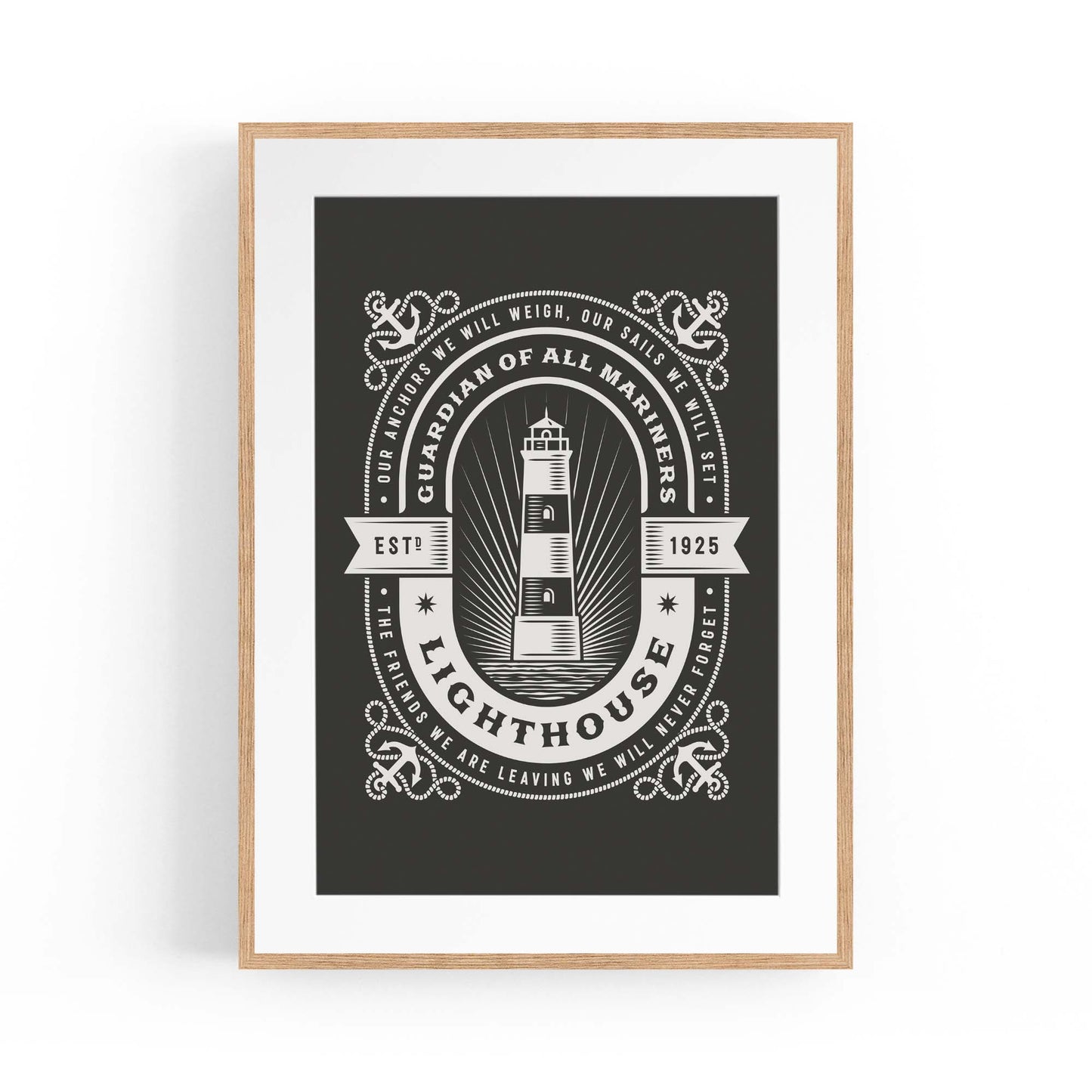 Vintage Lighthouse Sign Coastal Nautical Wall Art - The Affordable Art Company
