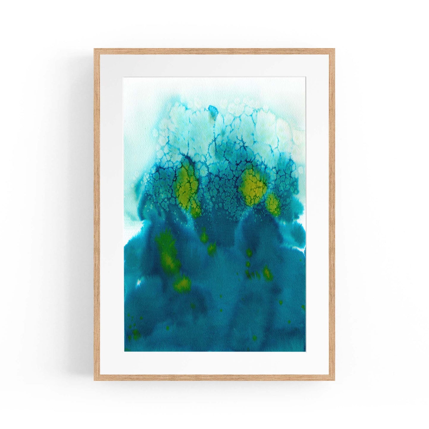 Teal Ink Minimal Ink Painting Blue Wall Art #5 - The Affordable Art Company