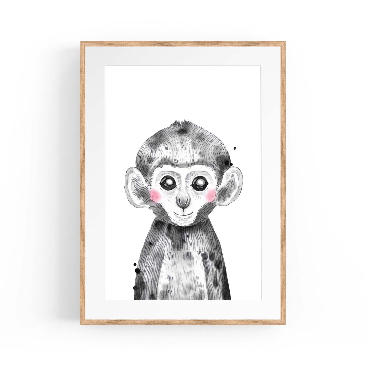 Cute Blushing Baby Monkey Nursery Animal Wall Art - The Affordable Art Company