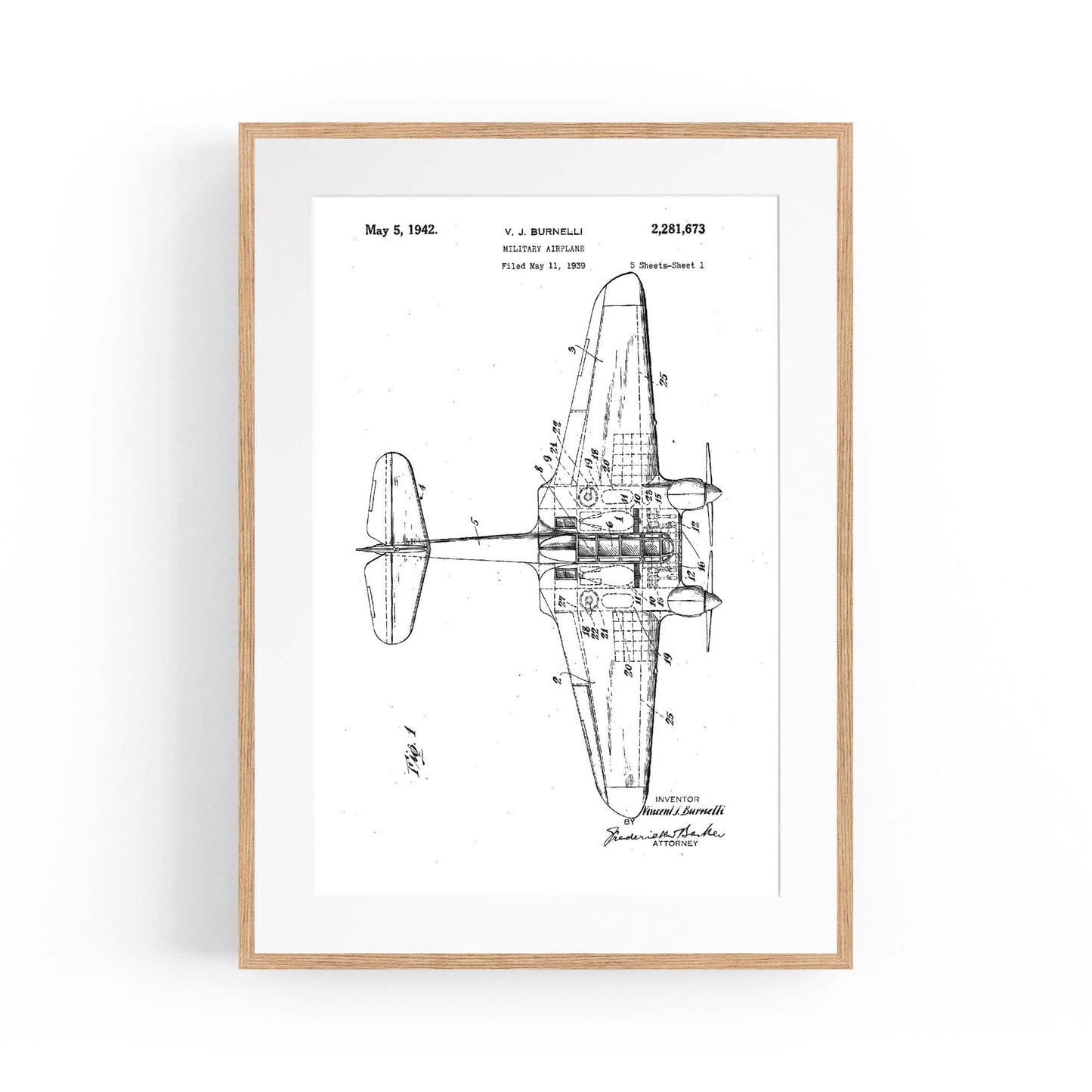 Airplane Patent Vintage Minimal Man Cave Wall Art #5 - The Affordable Art Company