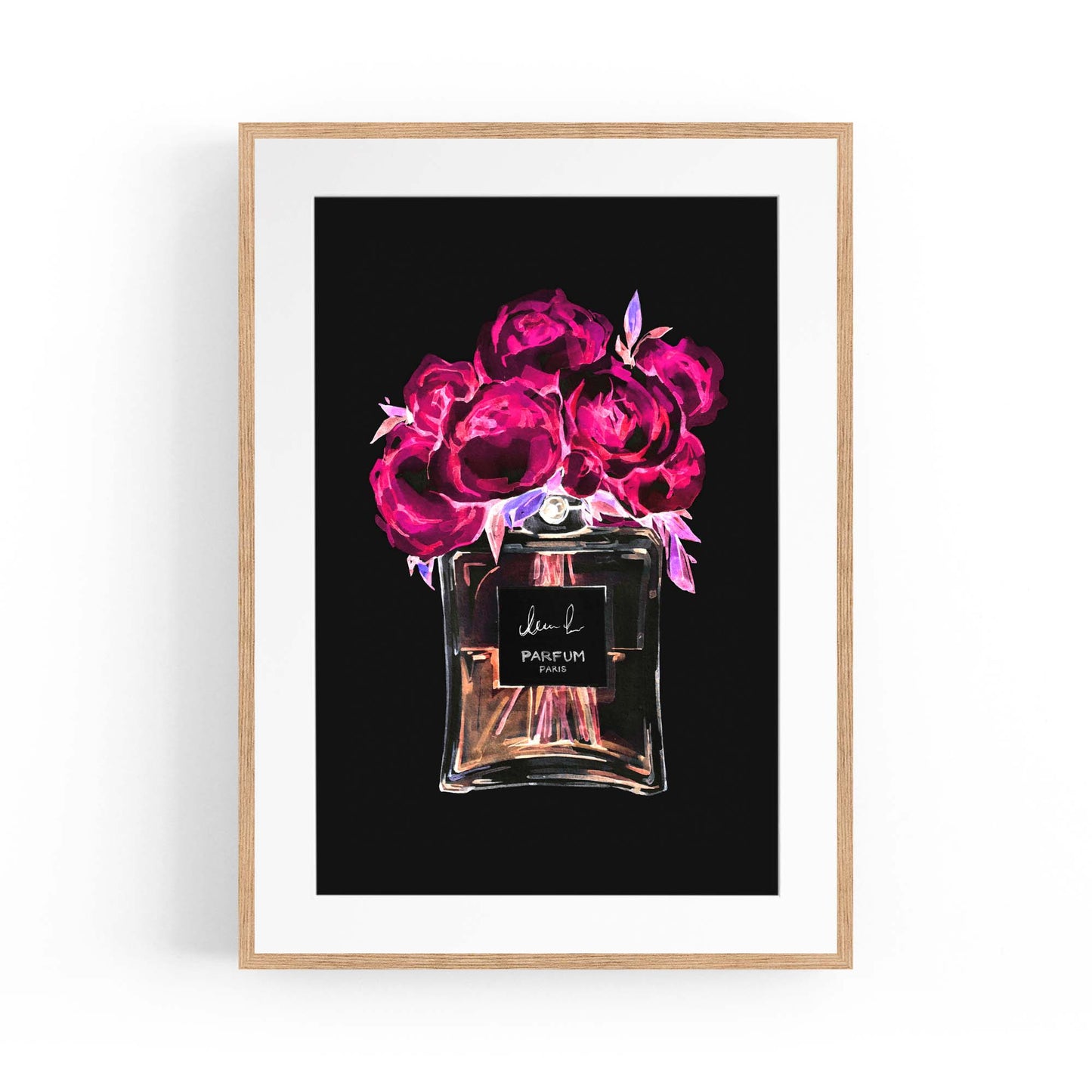 Neon Pink Floral Perfume Bottle Fashion Wall Art - The Affordable Art Company