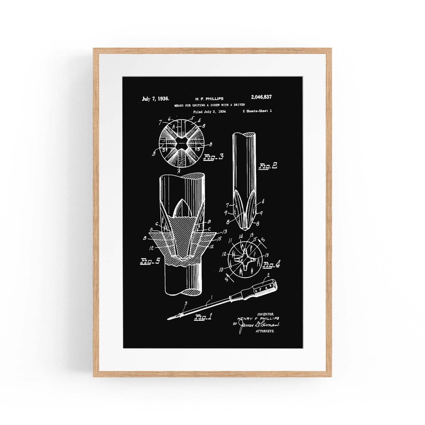 Vintage Phillips Screwdriver Patent Garage Wall Art #1 - The Affordable Art Company