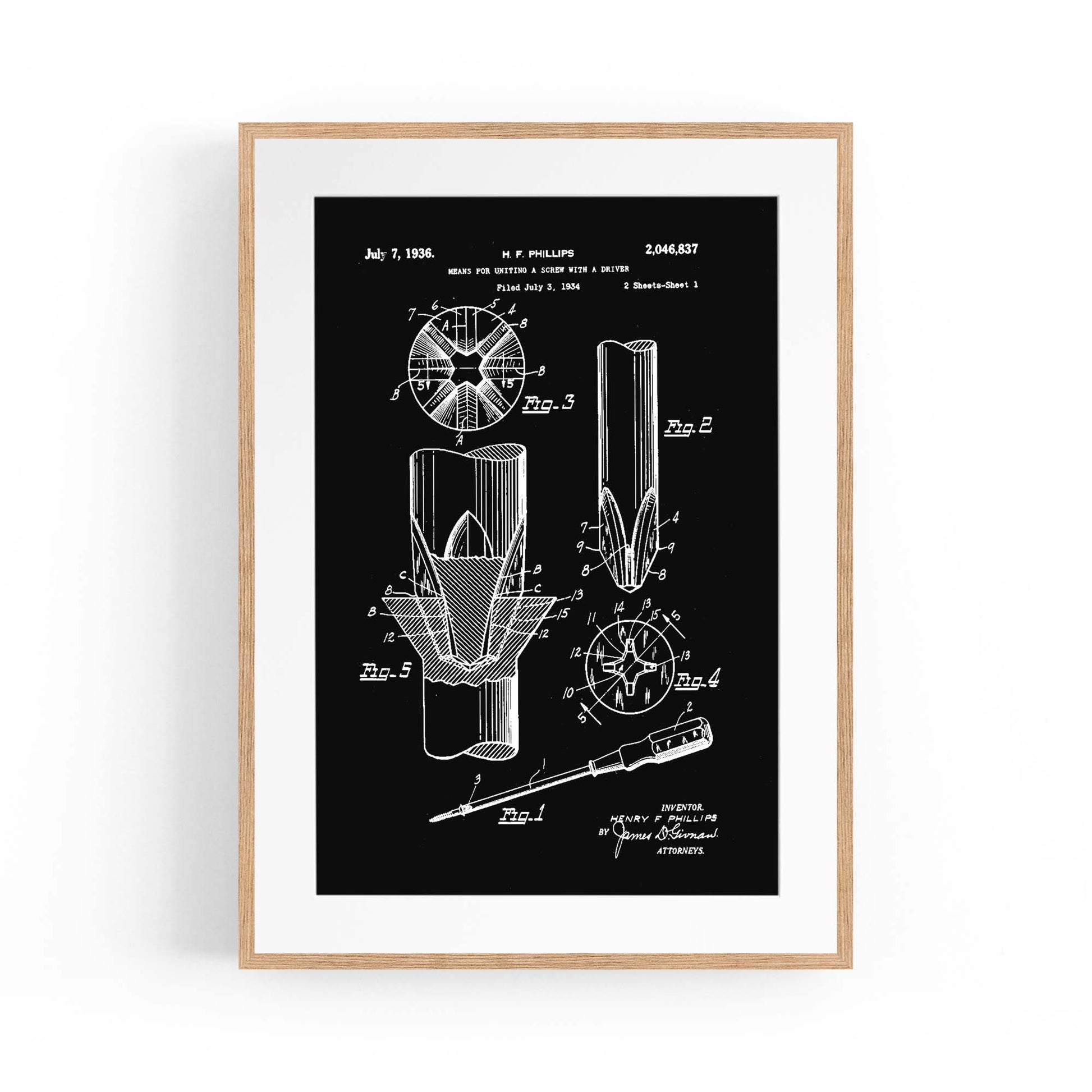 Vintage Phillips Screwdriver Patent Garage Wall Art #1 - The Affordable Art Company