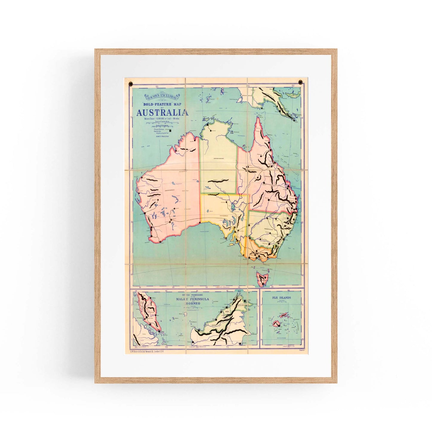 Australian Vintage Map Home Office Wall Art - The Affordable Art Company