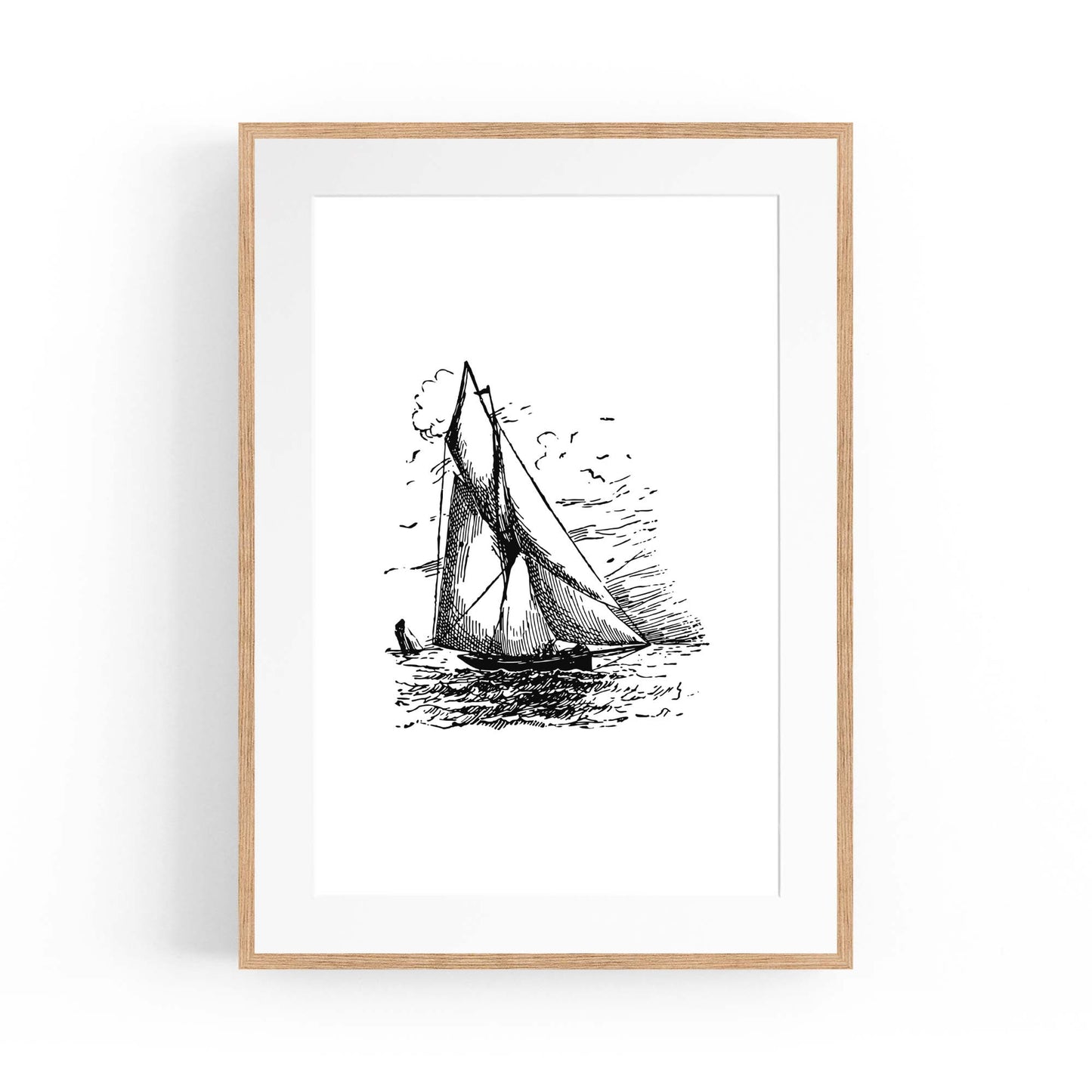 Sail Boat Coastal Drawing Nautical Coast Wall Art #2 - The Affordable Art Company