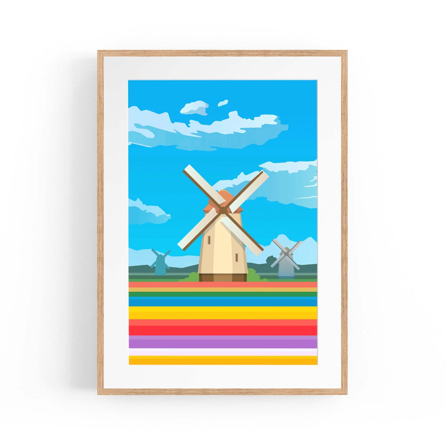 Retro Windmill, Netherlands Vintage Travel Wall Art - The Affordable Art Company