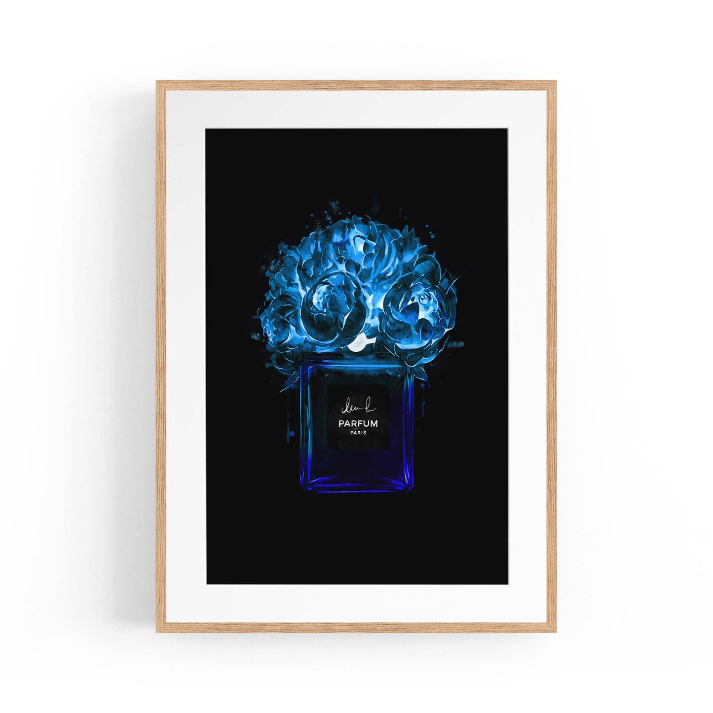 Neon Blue Floral Perfume Bottle Fashion Wall Art - The Affordable Art Company