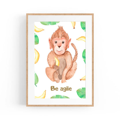 Cartoon Monkey "Be Agile" Nursery Quote Wall Art - The Affordable Art Company