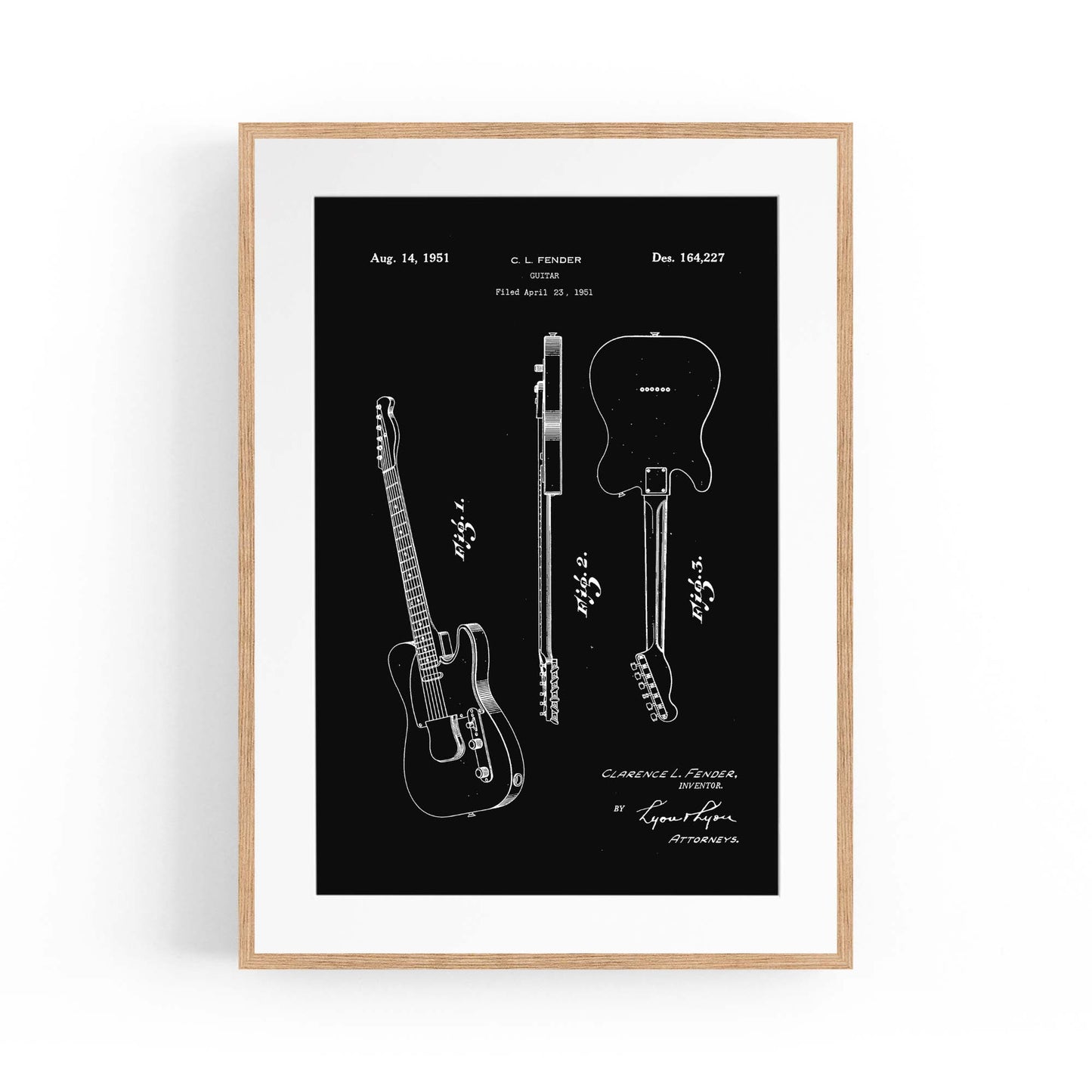Vintage Telecaster Guitar Black Patent Wall Art #1 - The Affordable Art Company