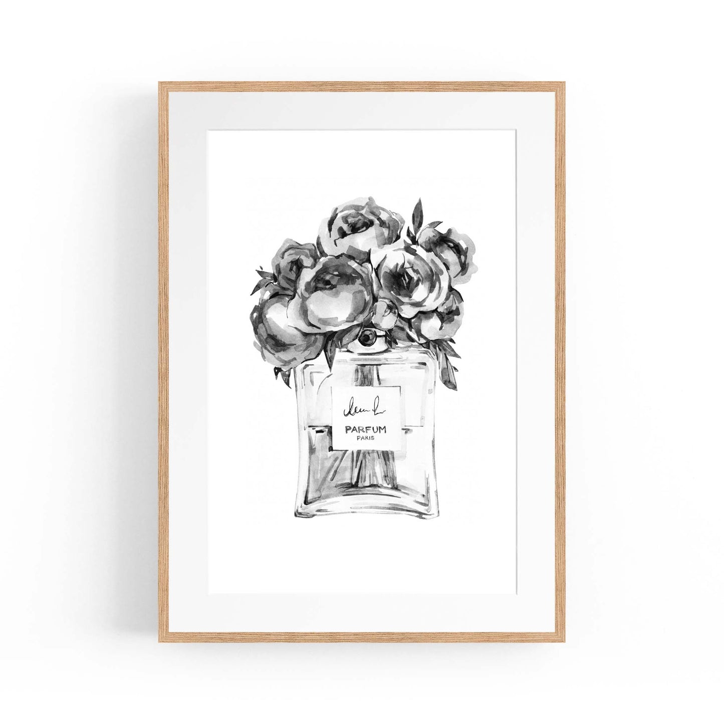 Black and White Floral Perfume Bottle Fashion Wall Art - The Affordable Art Company