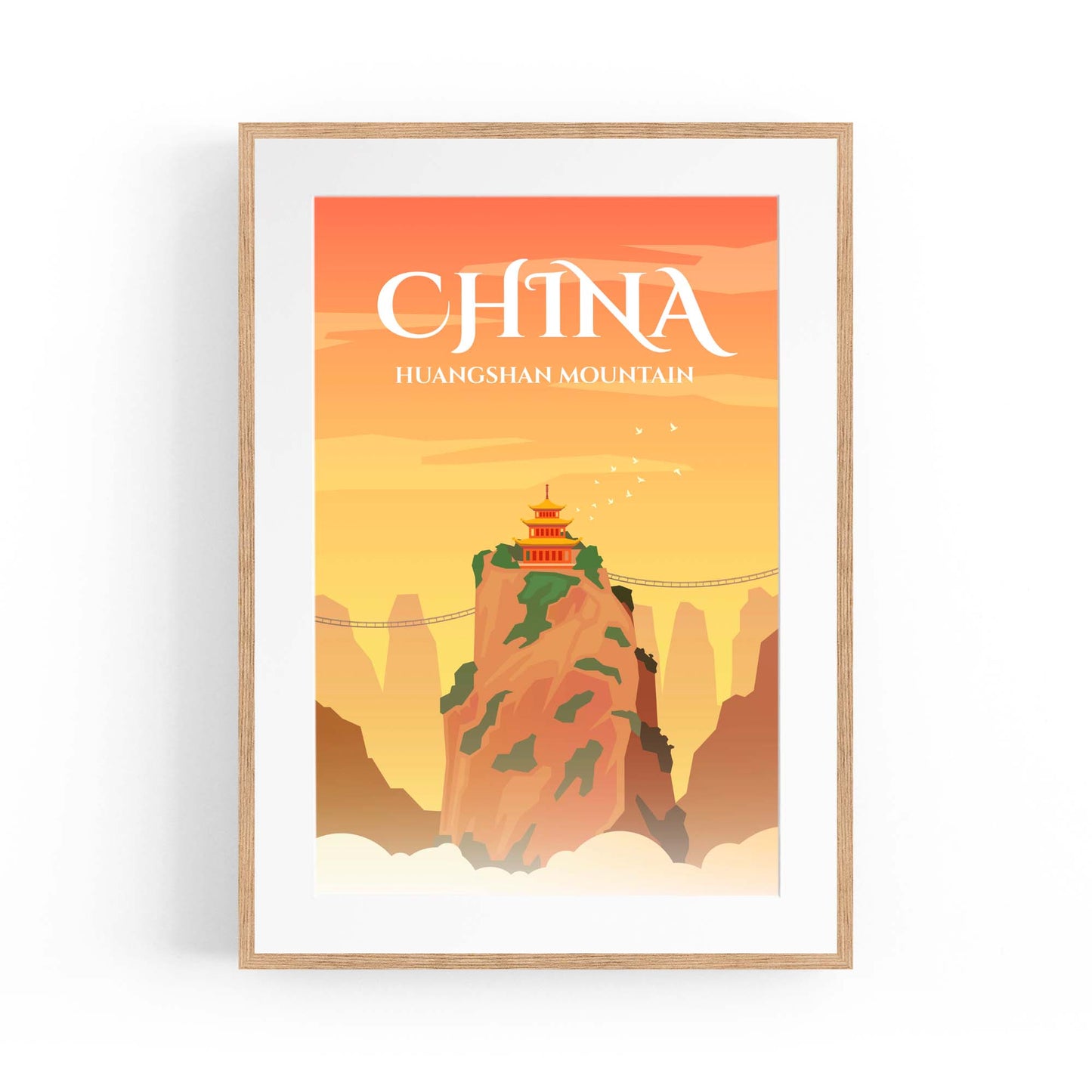 Retro China Mountains Travel Vintage Wall Art - The Affordable Art Company