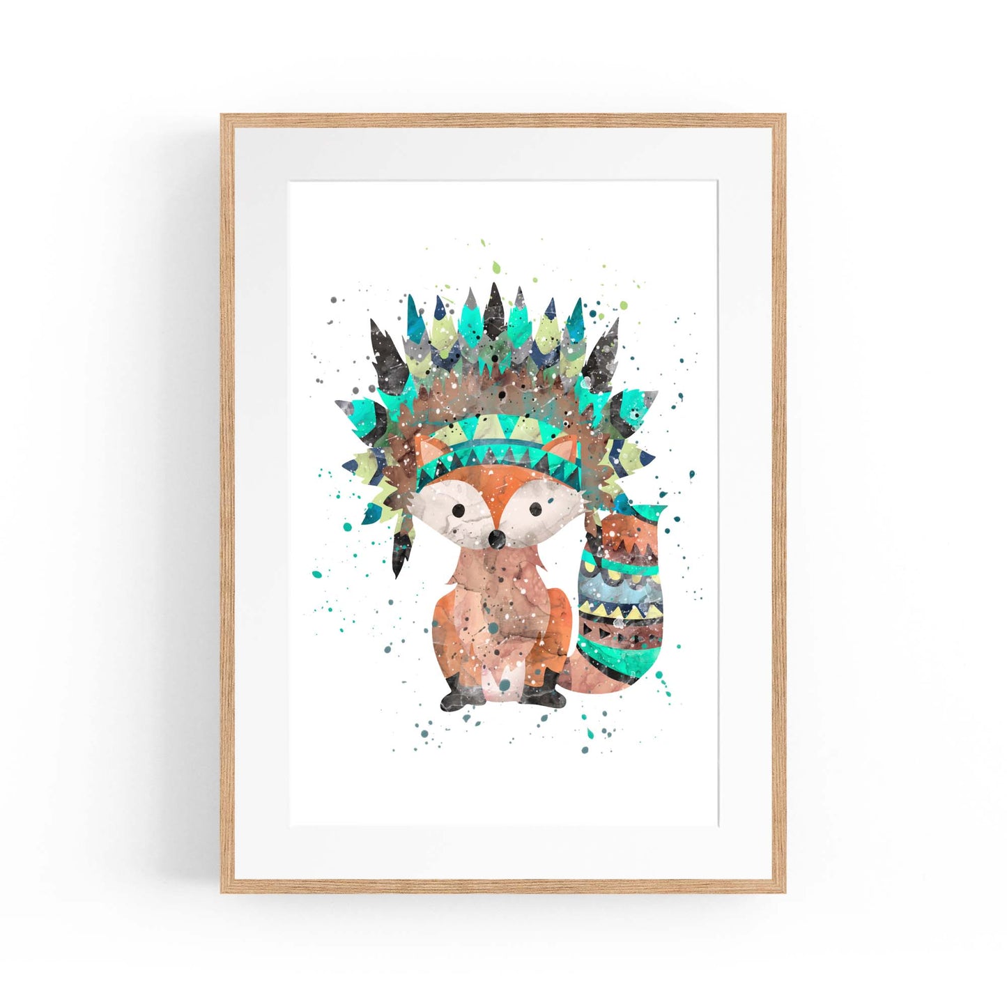 Native Fox Cartoon Nursery Bedroom Boho Wall Art - The Affordable Art Company