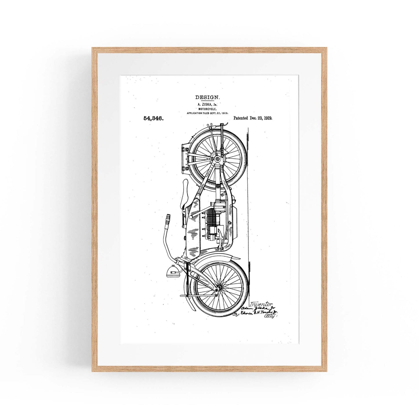 Vintage Motorcycle White Patent Man Cave Wall Art #2 - The Affordable Art Company