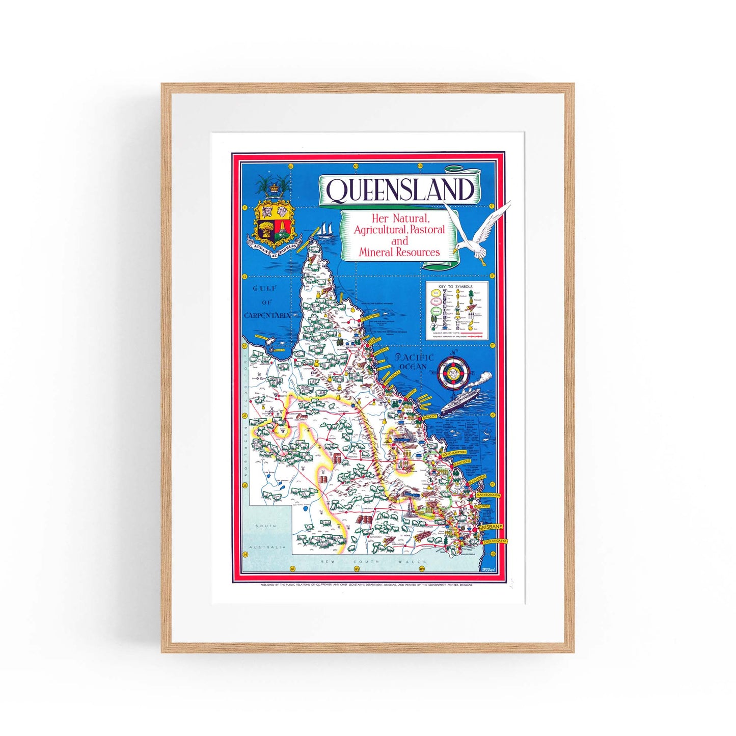 Queensland Australia Vintage Map Wall Art #1 - The Affordable Art Company