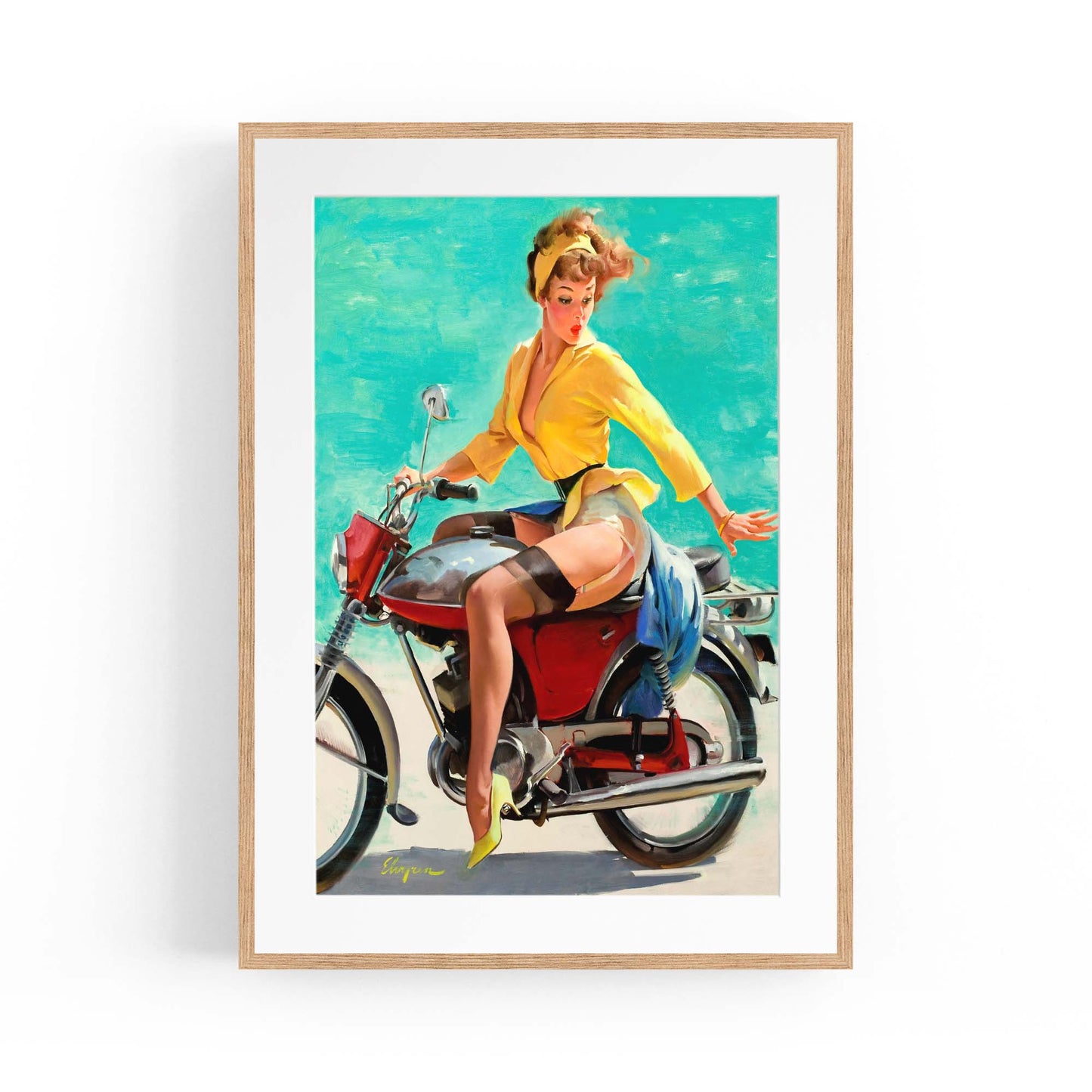 Vintage Pin-Up Girl Vespa Man Cave Wall Art - The Affordable Art Company