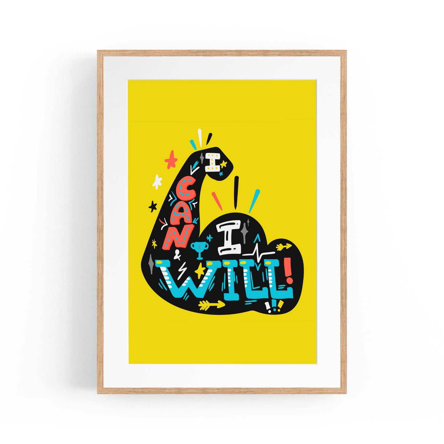 "I Can I Will" Yellow Fitness Gym Quote Wall Art - The Affordable Art Company