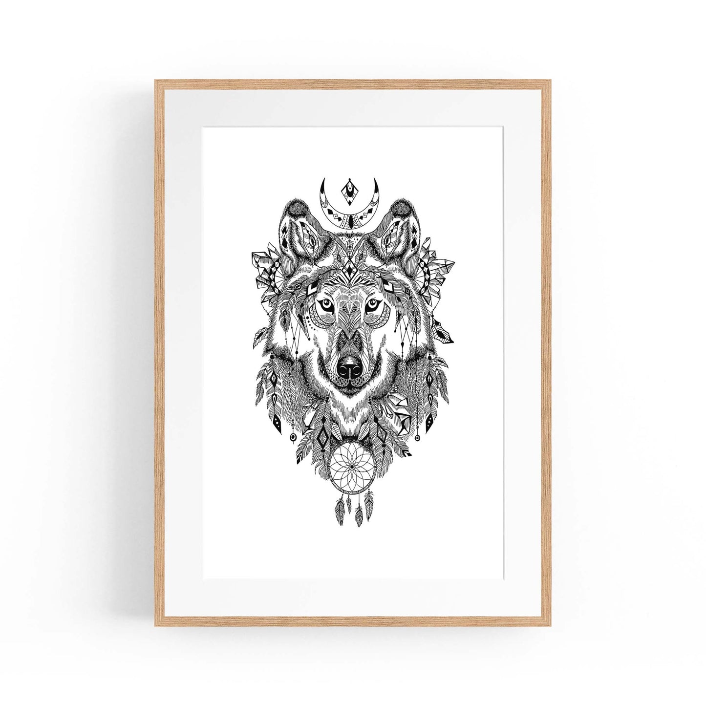 Aztec Wolf Drawing Boho Spirit Animal Wall Art - The Affordable Art Company