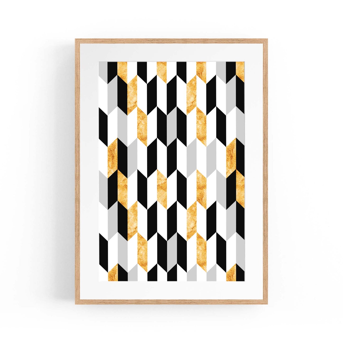 Minimal Geometric Pattern Black, White and Gold Wall Art - The Affordable Art Company