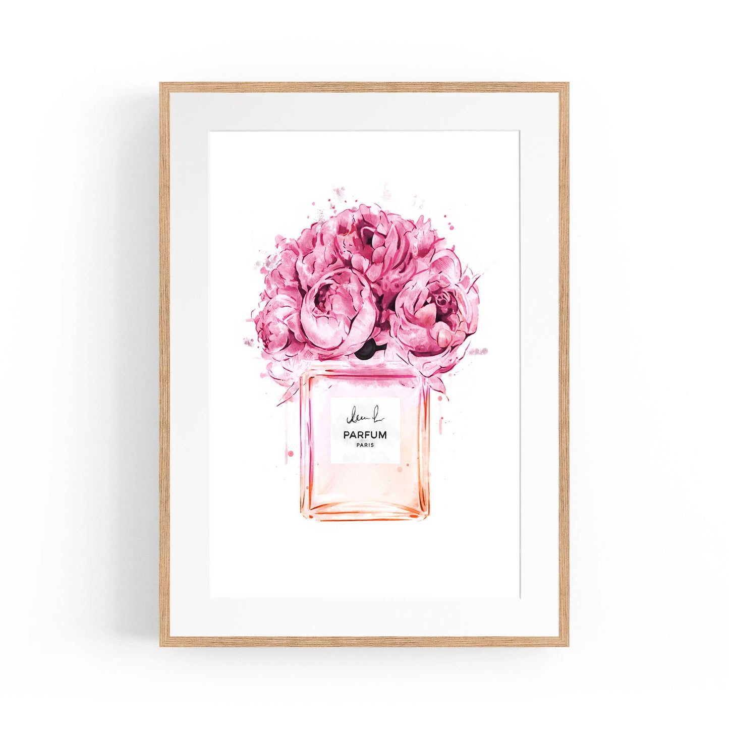 Pink Flowers Perfume Bottle Fashion Wall Art - The Affordable Art Company