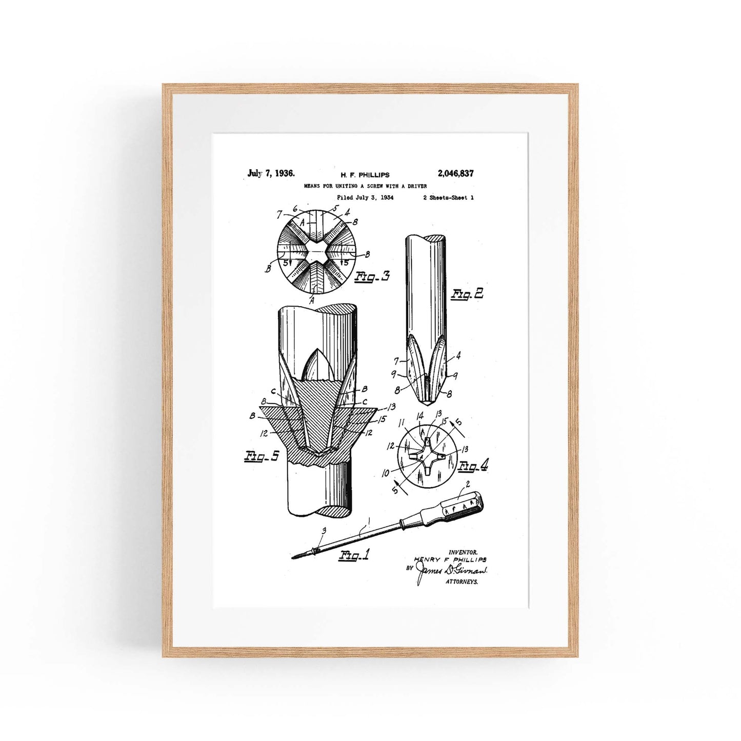 Vintage Phillips Screwdriver Patent Garage Wall Art #2 - The Affordable Art Company