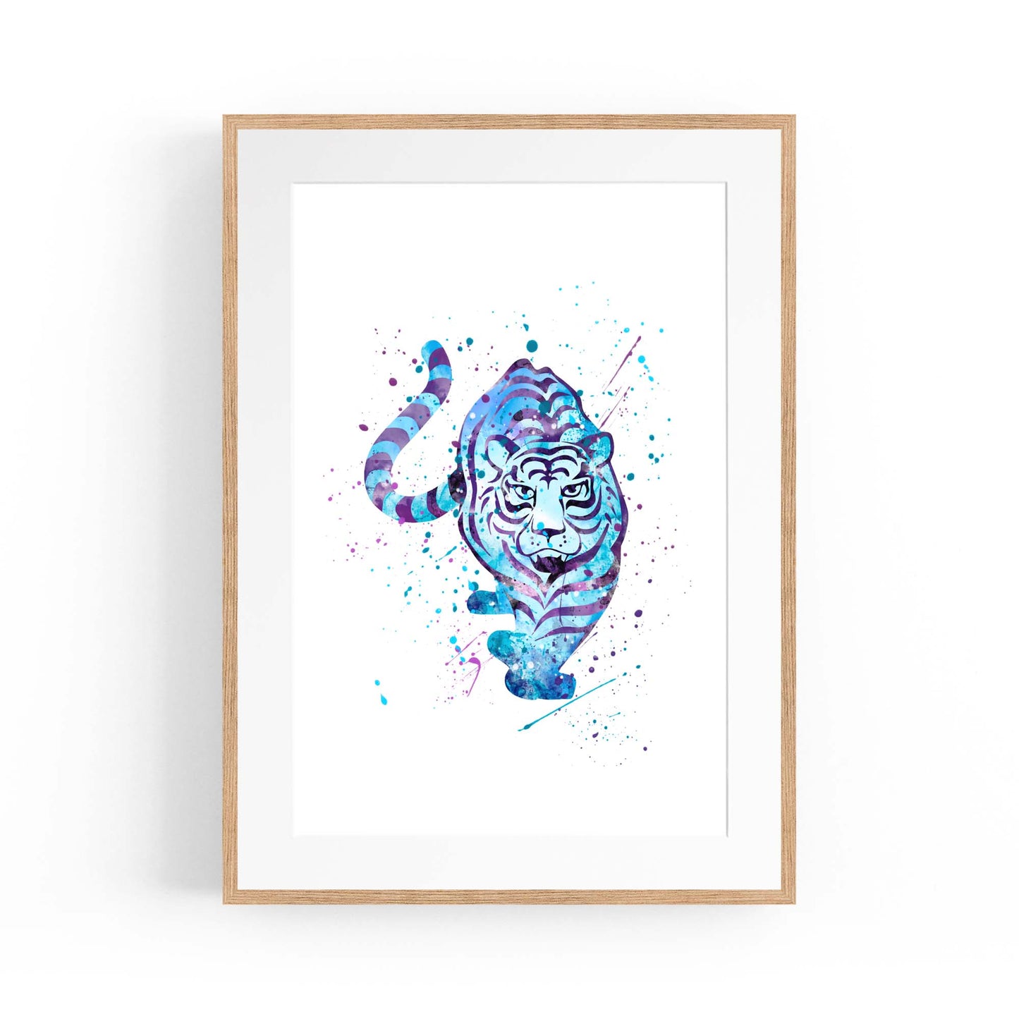 Blue Tiger Cute Animal Painting Wall Art - The Affordable Art Company