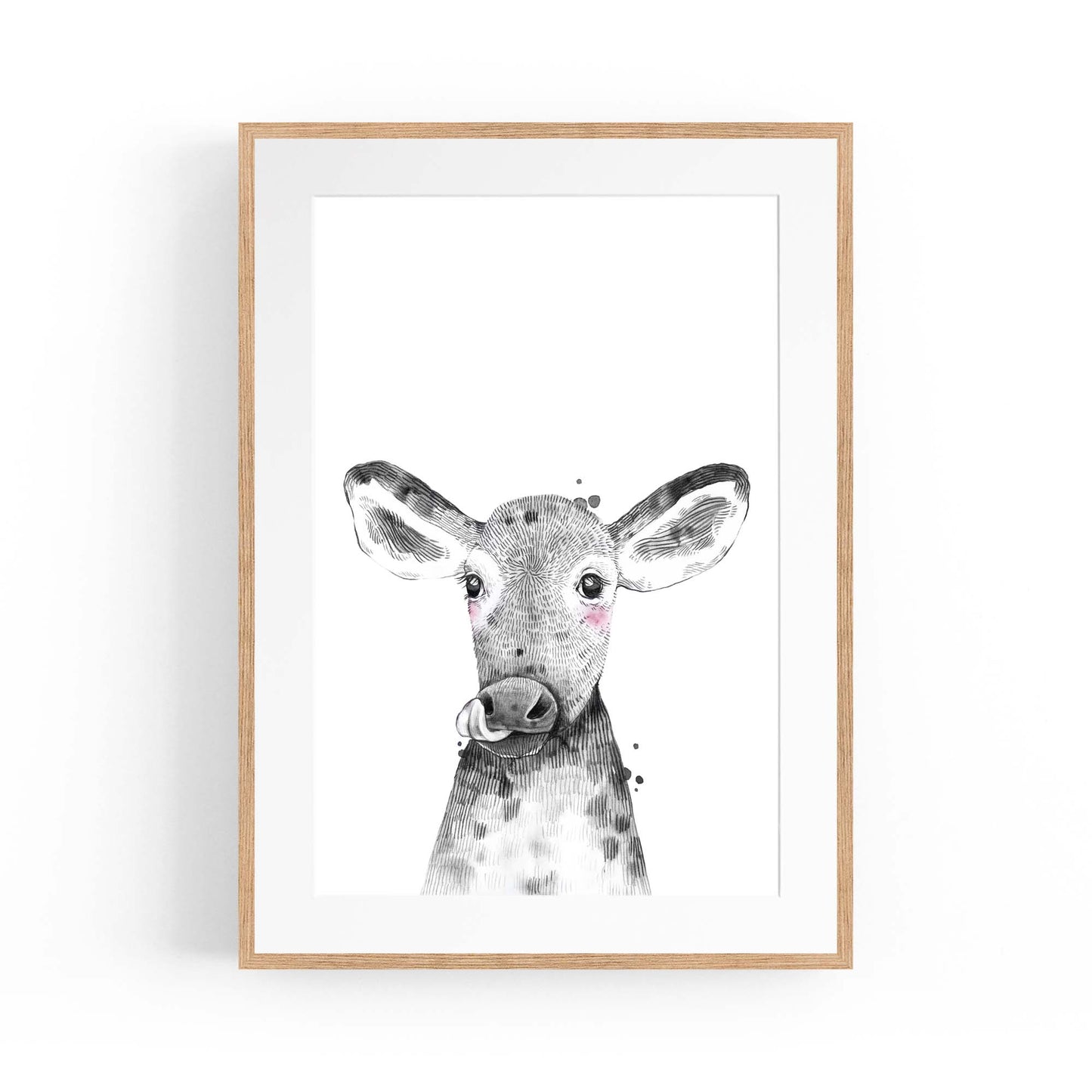 Cute Blushing Baby Cow Nursery Animal Wall Art - The Affordable Art Company