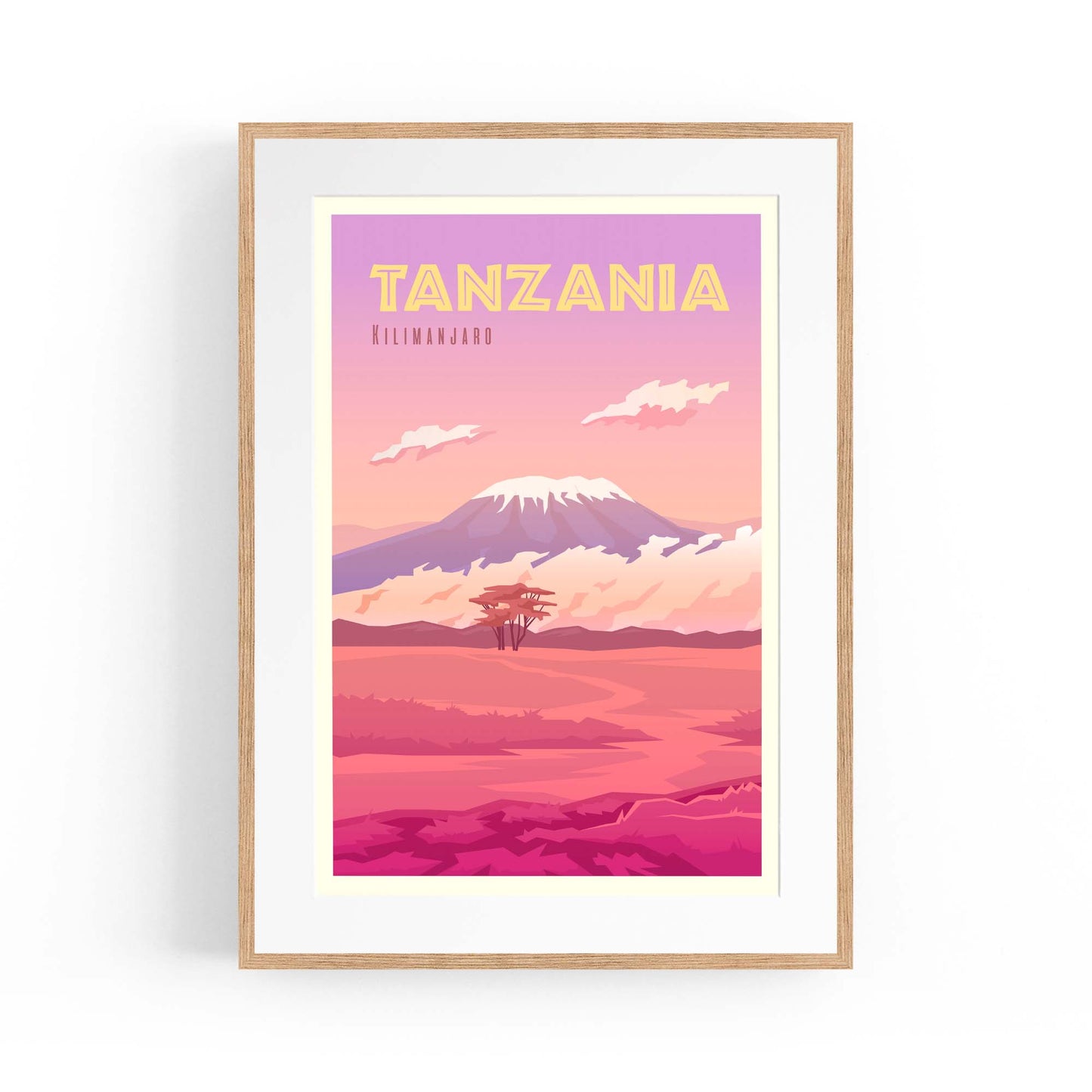 Retro Kilimanjaro, Tanzania Travel Vintage Wall Art - The Affordable Art Company