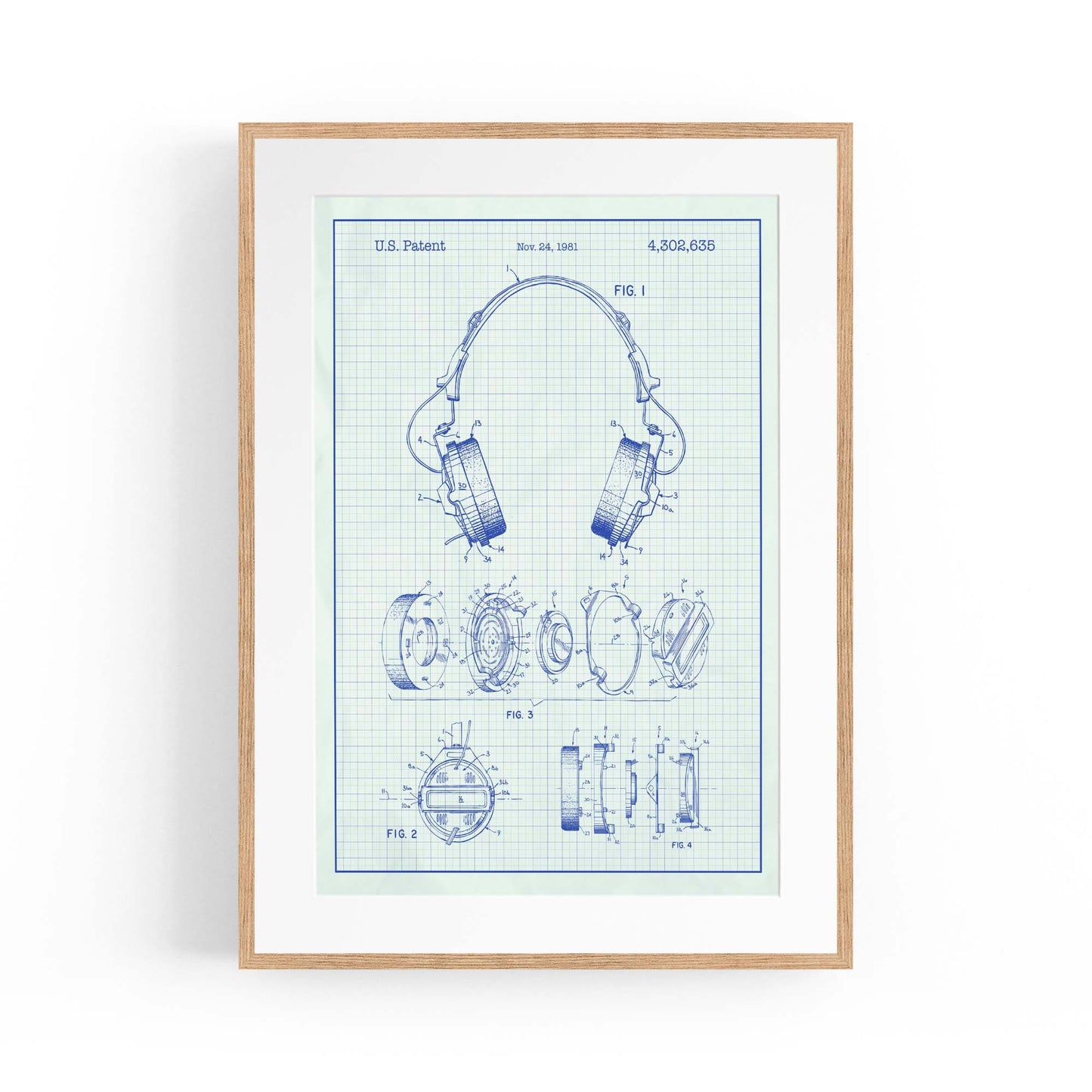 Vintage Music Headphones Blue Patent Wall Art #2 - The Affordable Art Company