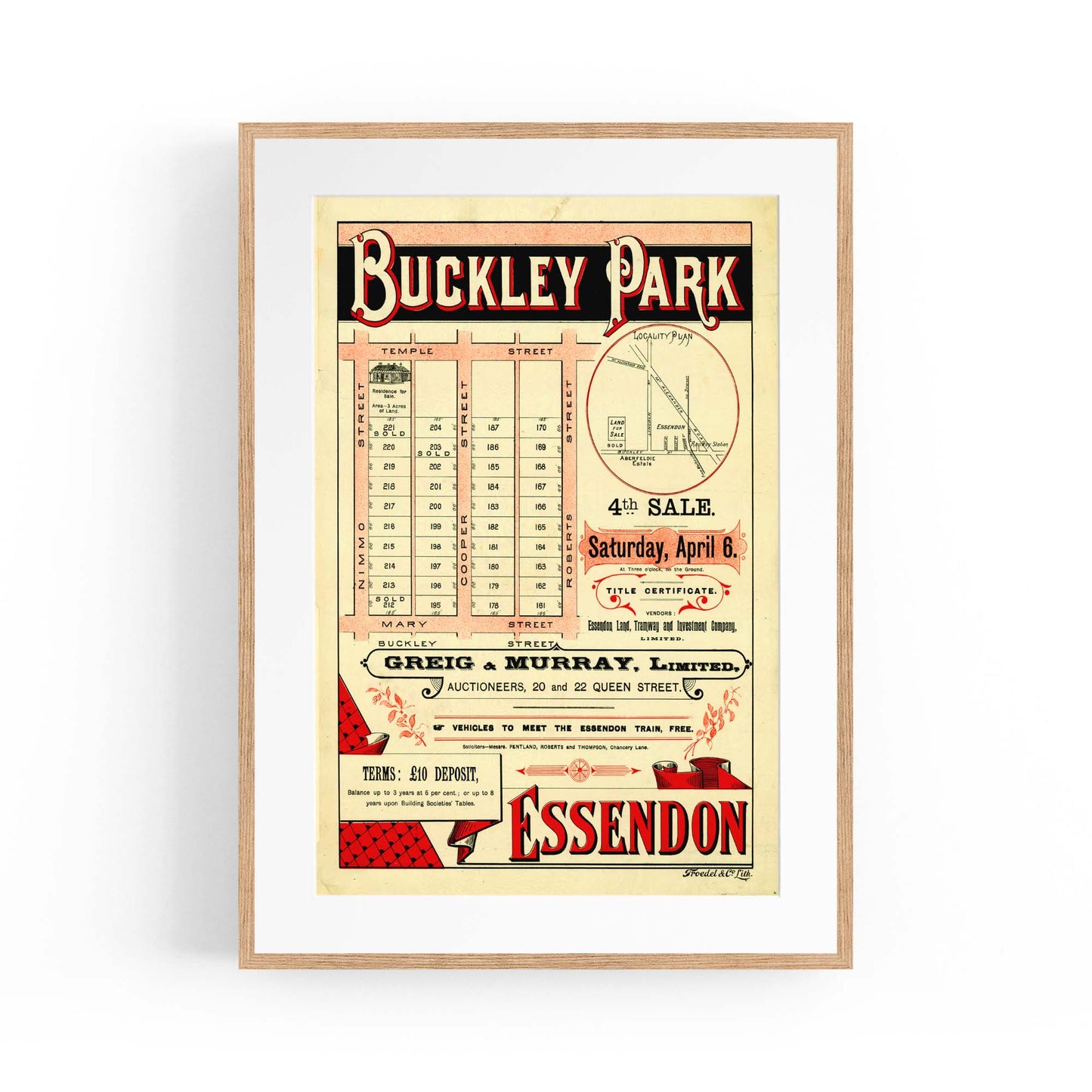 Essendon Buckley Park Vintage Real Estate Advert Wall Art - The Affordable Art Company