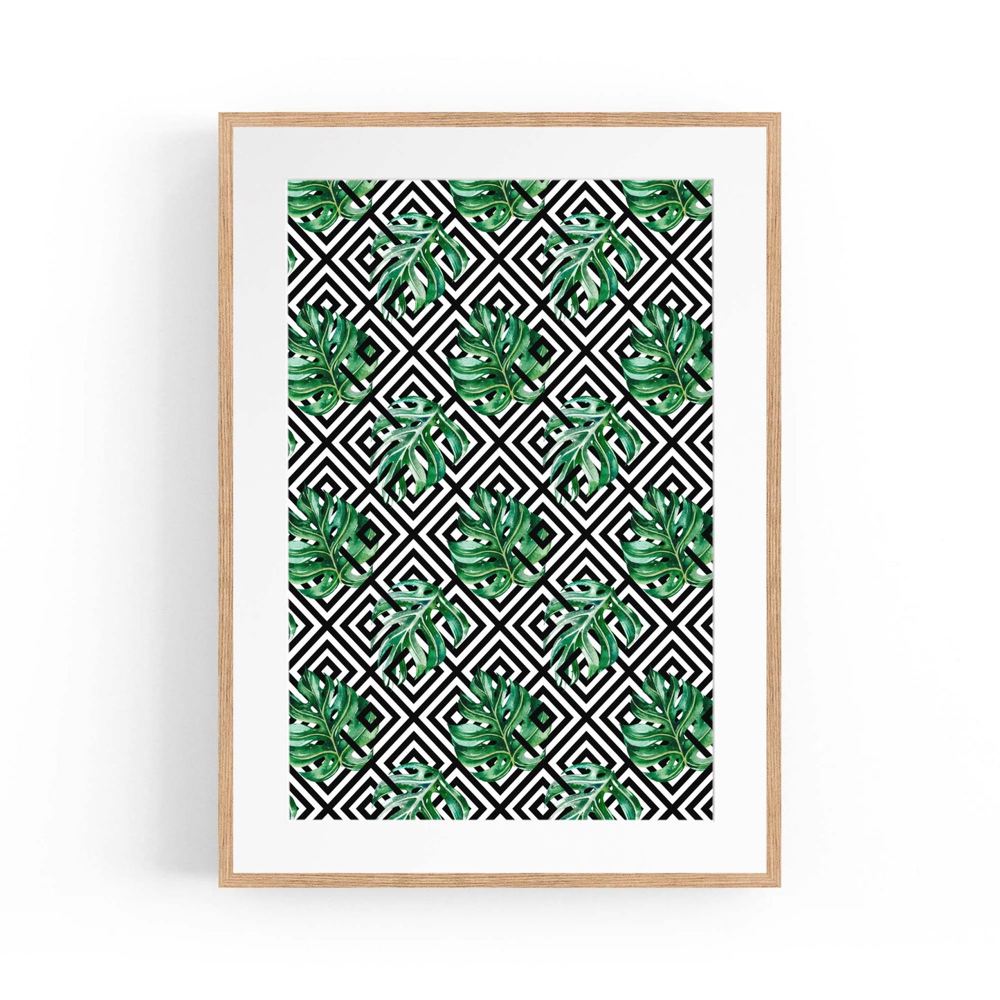 Green Leaves Geometric Nature Wall Art #3 - The Affordable Art Company