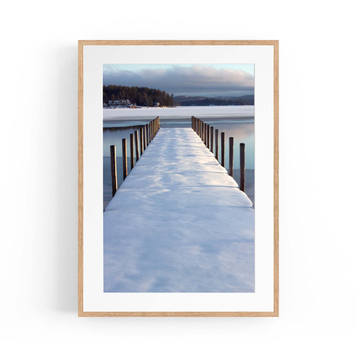 Snow Covered Pier Landscape Photograph Wall Art - The Affordable Art Company