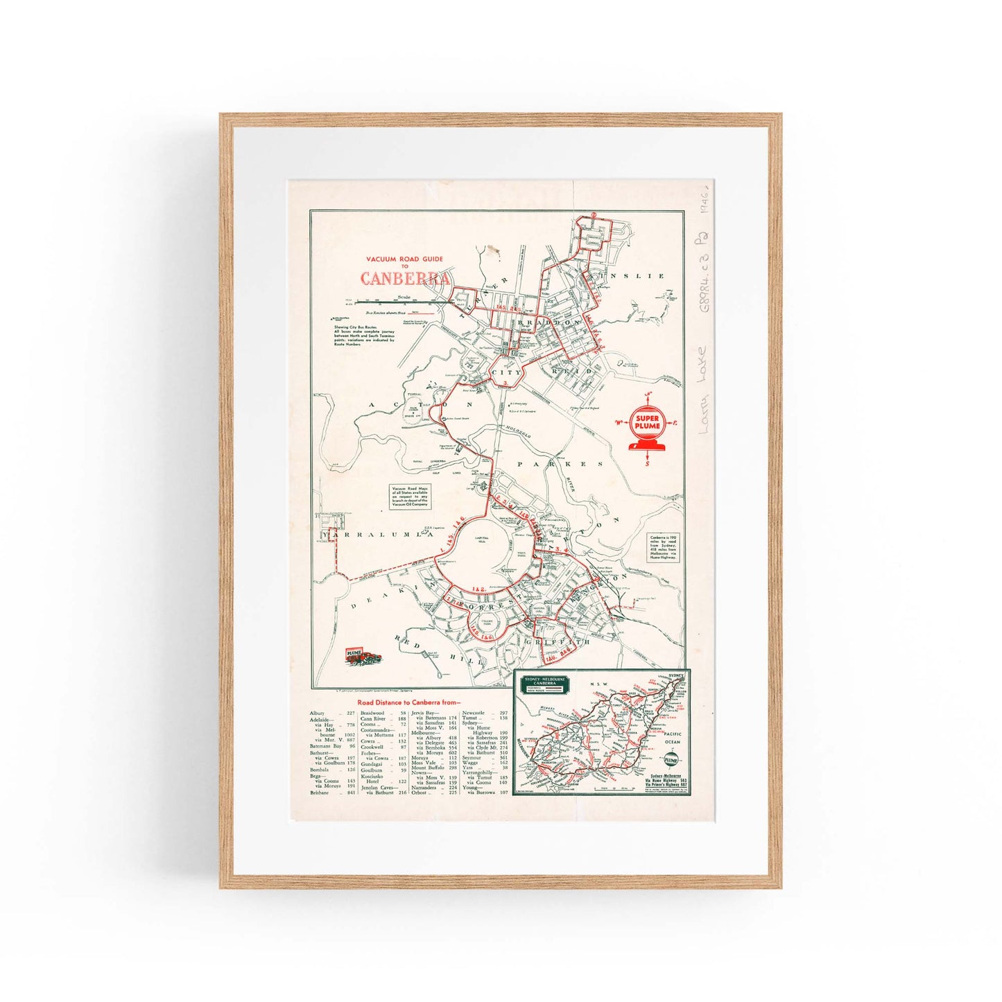 Canberra Australia Vintage Map Wall Art - The Affordable Art Company