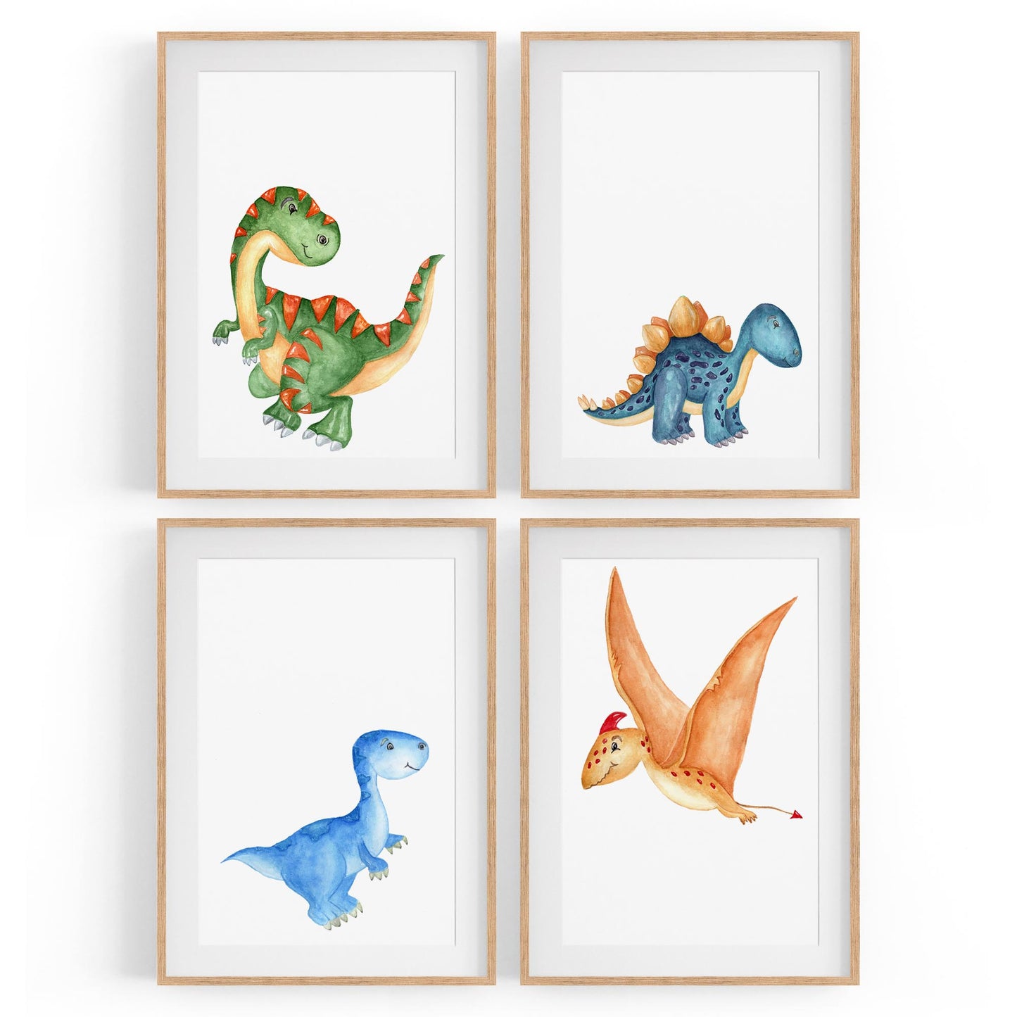 Set of 4 Cute Dinosaur Nursery Paintings Wall Art - The Affordable Art Company