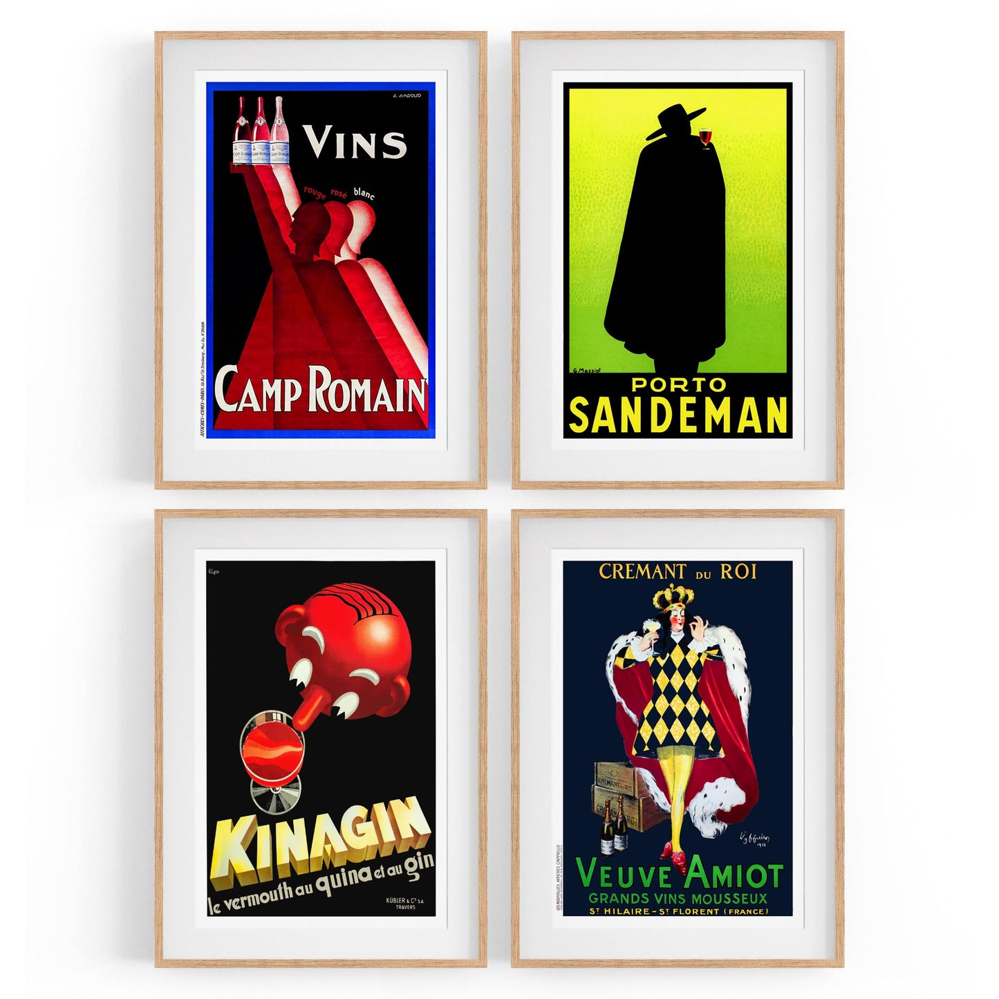 Set of 4 Vintage French Wine Advertisements Wall Art - The Affordable Art Company