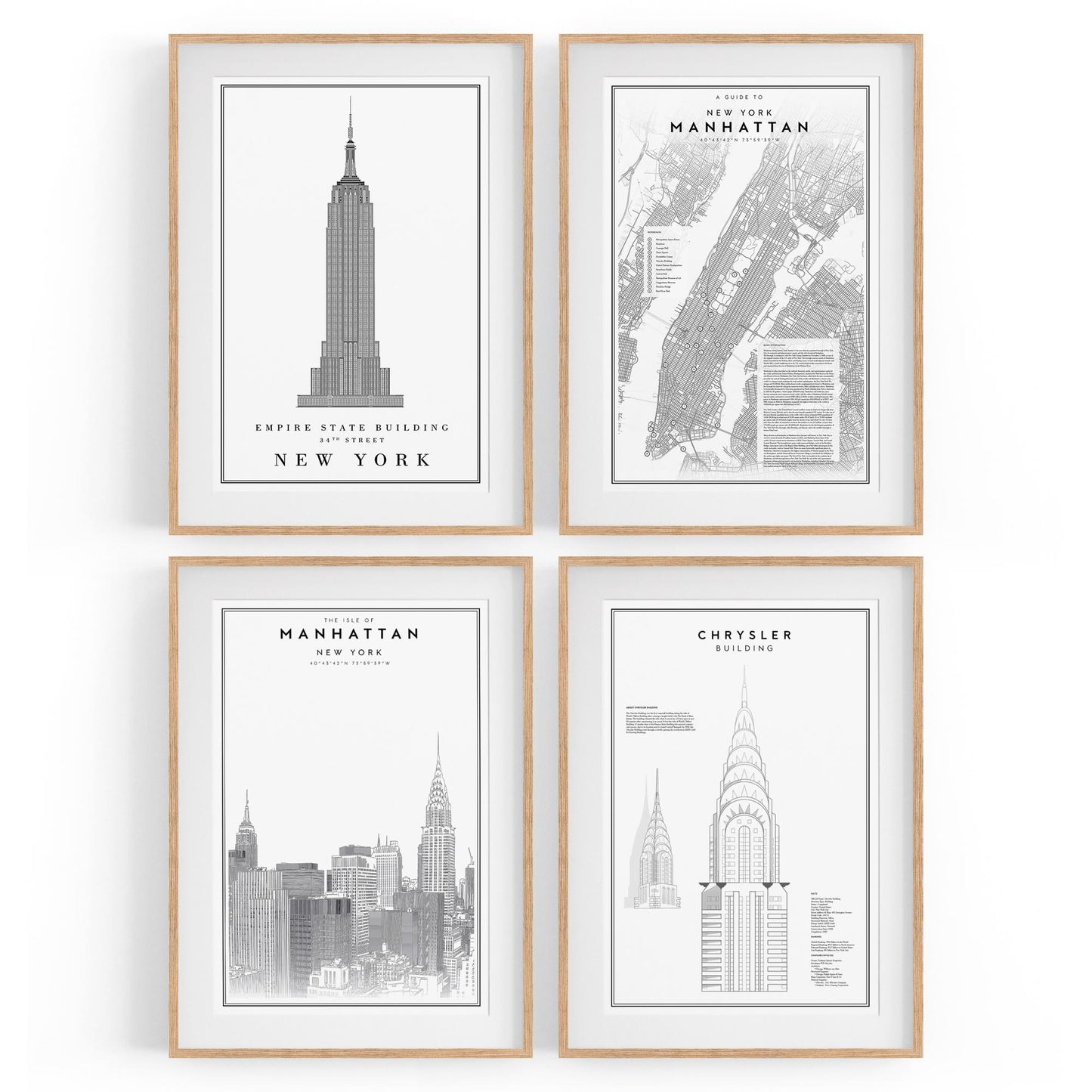 Set of 4 New York City Line Drawings Wall Art - The Affordable Art Company