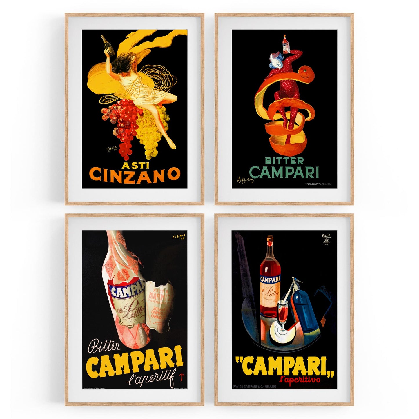 Set of 4 Vintage Italian Wine Cafe Advertisements Wall Art - The Affordable Art Company