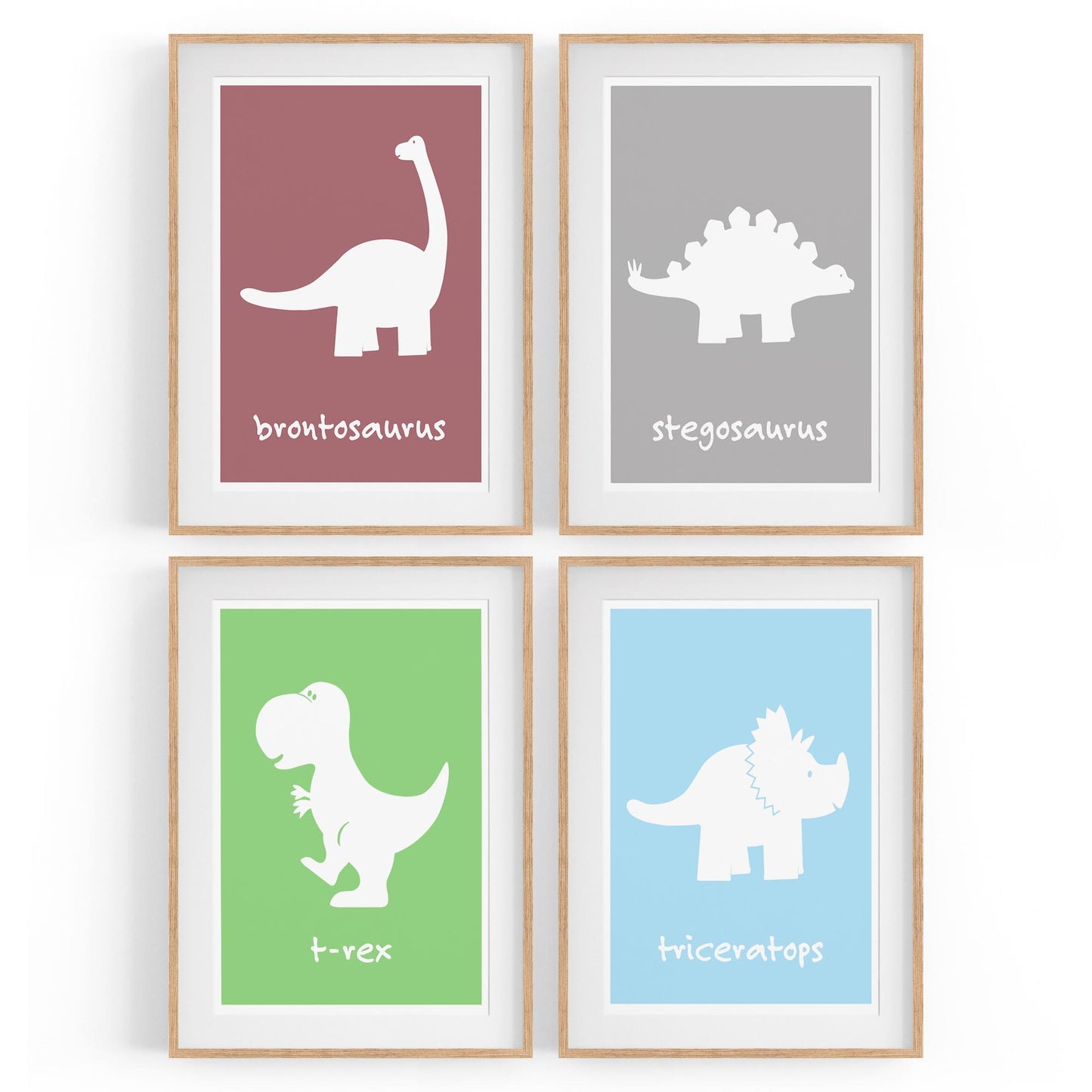 Set of 4 Cute Dinosaur Nursery Designs Wall Art - The Affordable Art Company