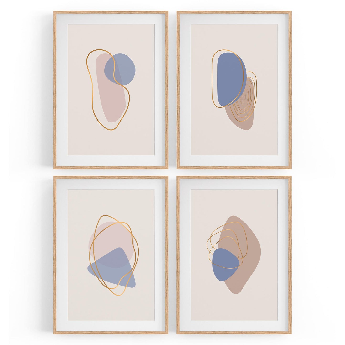 Set of 4 Abstract Neutral and Pastel Minimal Shape Wall Art - The Affordable Art Company