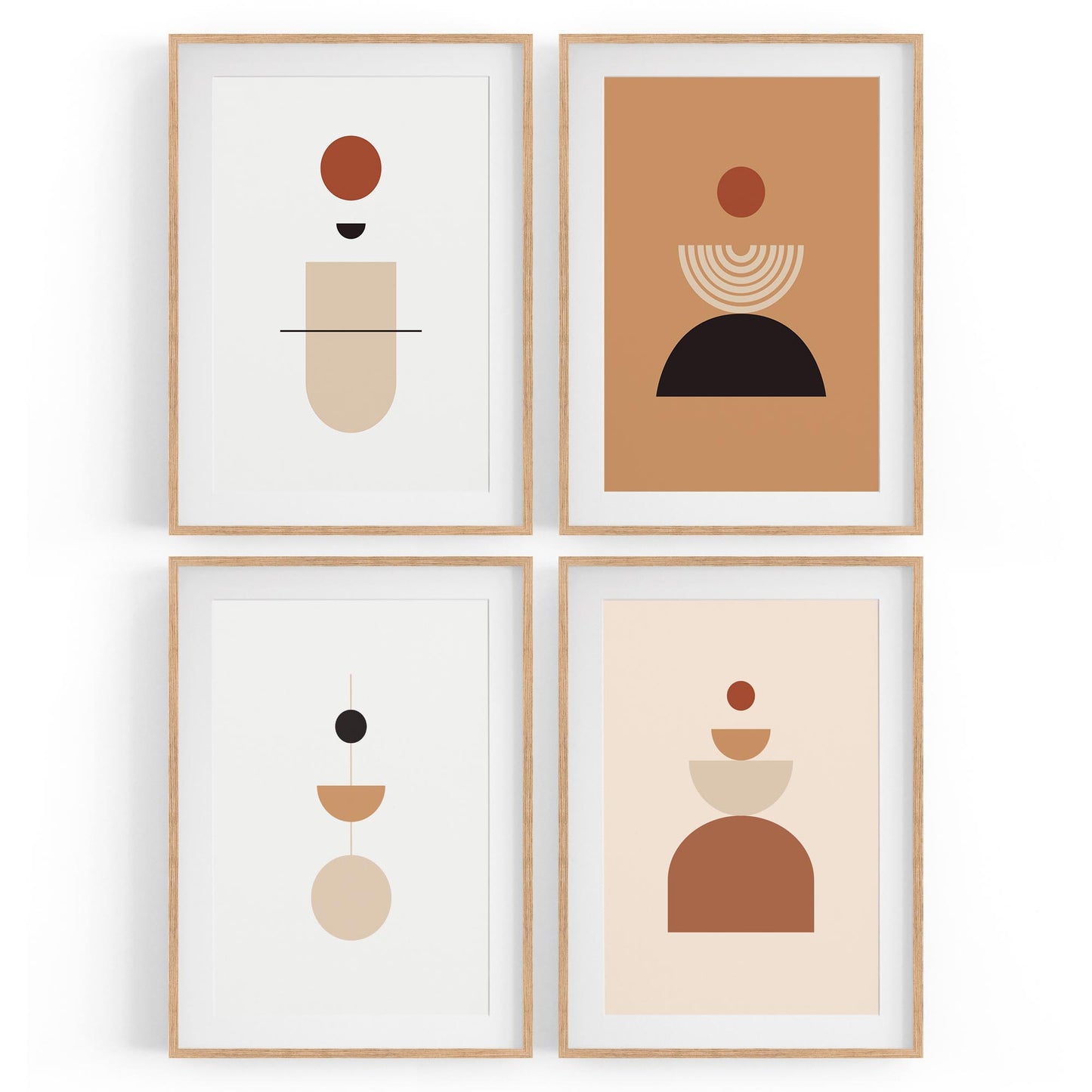 Set of 4 Minimal Peach Abstract Shape Design Wall Art - The Affordable Art Company