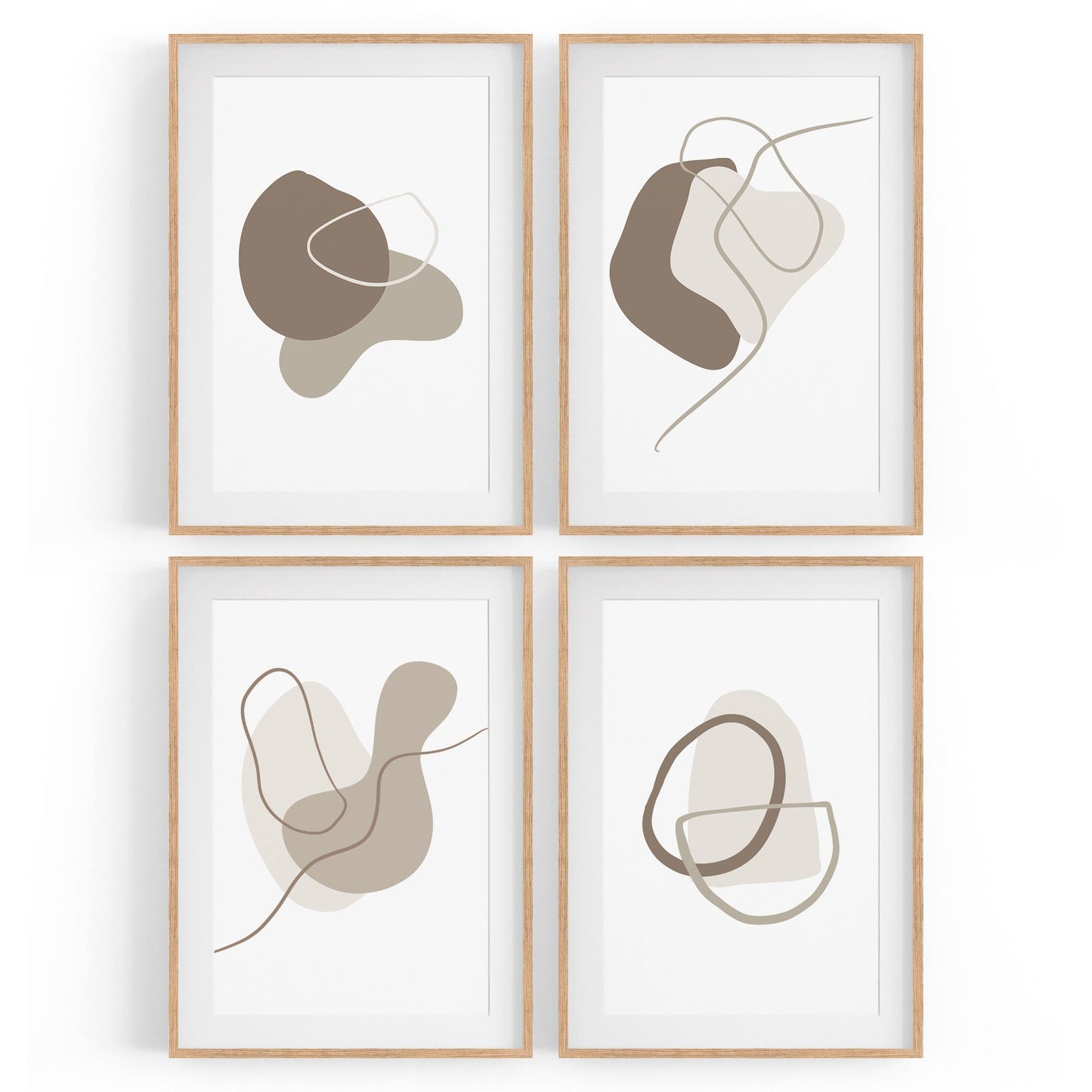 Set of 4 Minimal Abstract Grey Shapes and Lines Wall Art - The Affordable Art Company