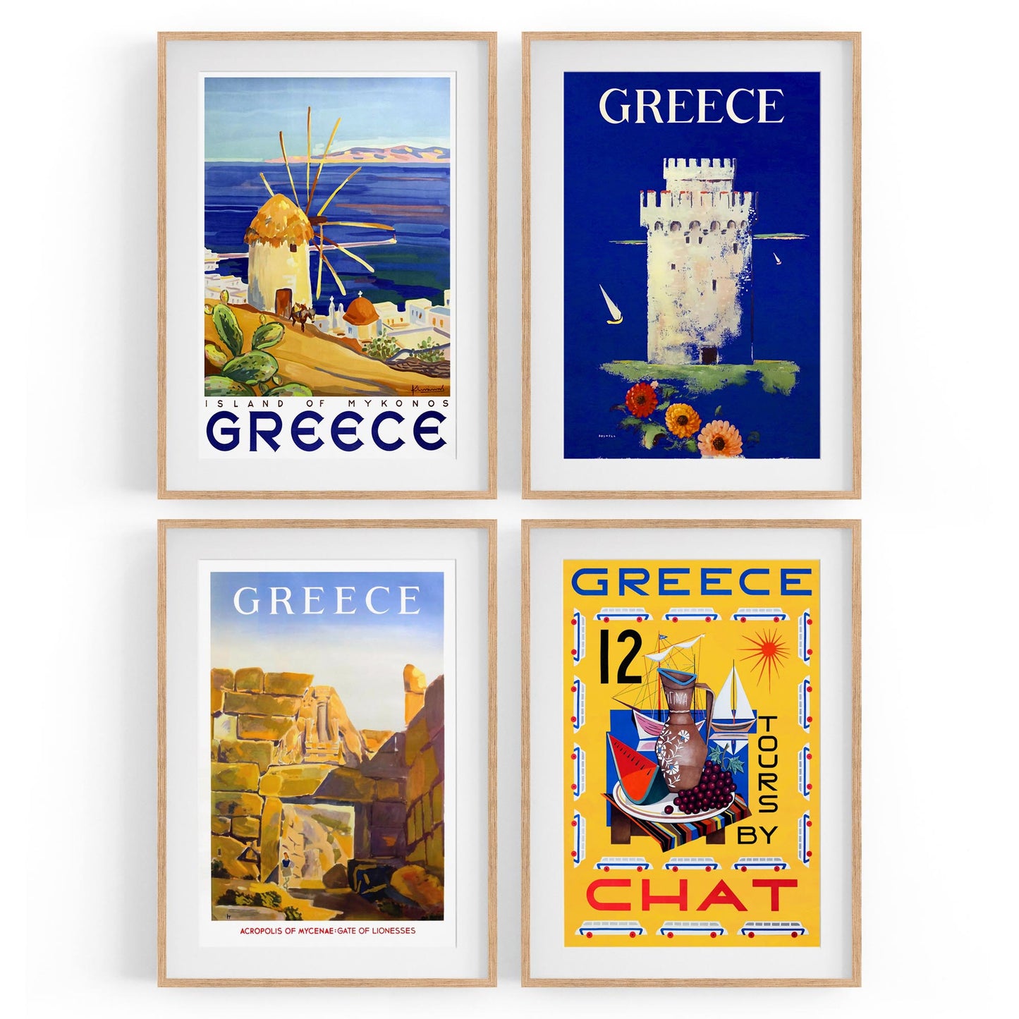 Set of 4 Vintage Greek Travel Advertisements Wall Art - The Affordable Art Company