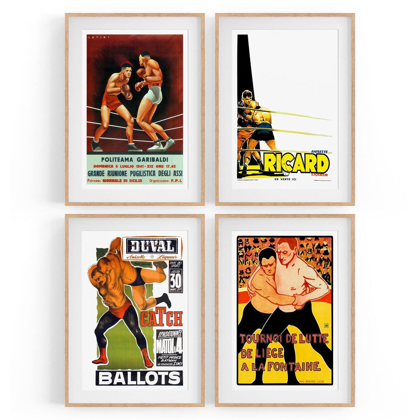 Set of 4 Vintage Boxing and Wrestling Sport Advertisements Wall Art - The Affordable Art Company