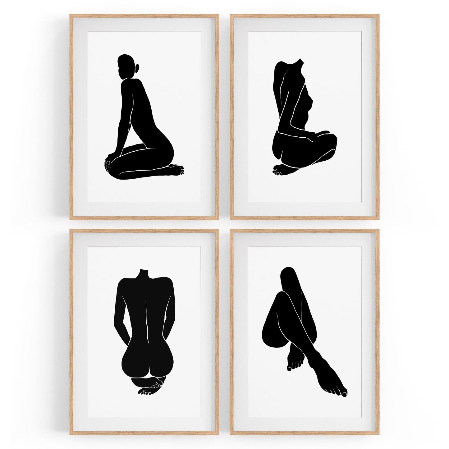 Set of 4 Nude Female Shape Silhouette Bedroom Minimal Wall Art - The Affordable Art Company