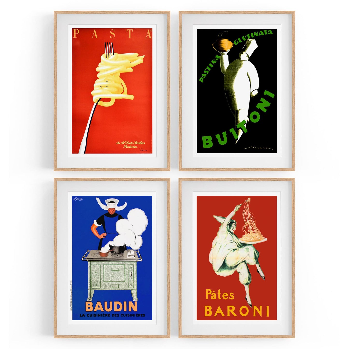 Set of 4 Vintage Italian and French Food Restaurant Advertisements Wall Art - The Affordable Art Company