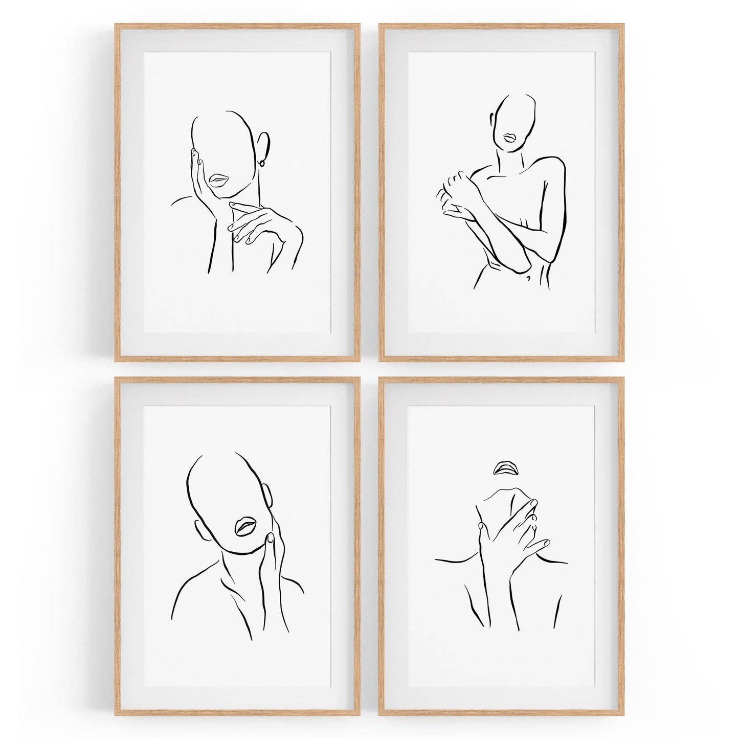 Set of 4 Nude Female Body Shape Line Bedroom Minimal Wall Art - The Affordable Art Company