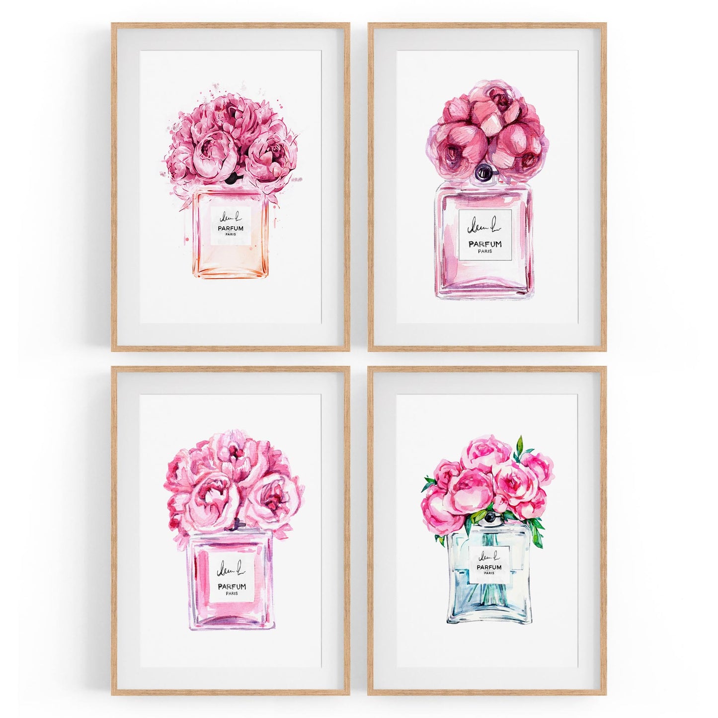 Set of 4 Perfume Bottle Painting Fashion Inspired Bedroom Wall Art - The Affordable Art Company