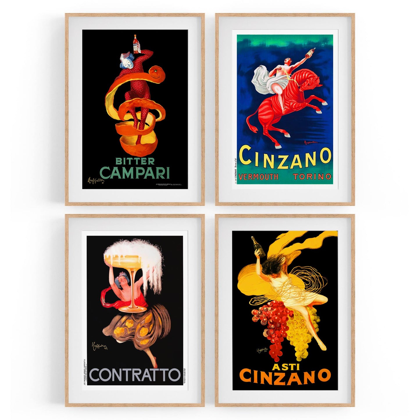 Set of 4 Vintage Italian Wine Restaurant Advertisements Wall Art - The Affordable Art Company