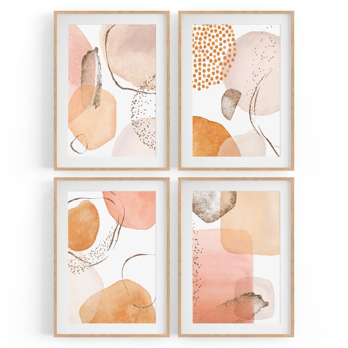 Set of 4 Abstract Peach and Nude Painting Wall Art - The Affordable Art Company
