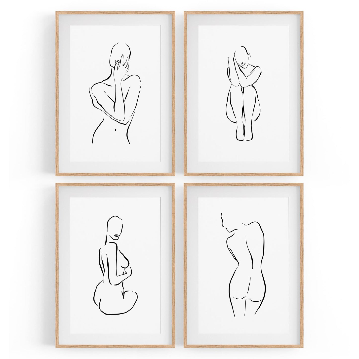 Set of 4 Nude Female Shape Bedroom Minimal Line Art - The Affordable Art Company